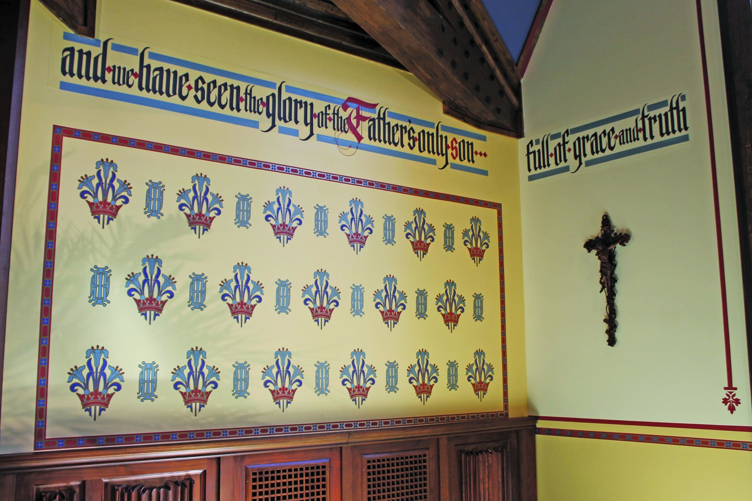 Photo by Christopher Lugo/Staff New paint and designs adorn the walls in the new sanctuary at Church of Incarnation. 