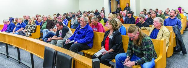 A large crowd assembled for public comment at the Macon County Board of Commissioners meeting on Tuesday.